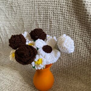 Handmade Crochet Flower Bouquet in Orange Vase